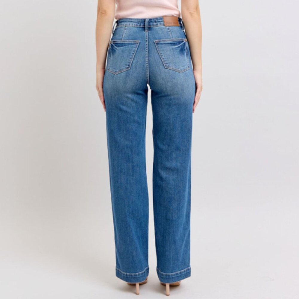 Judy Blue High Waist Contrast Thread Straight Jeans - Picture 4 of 5